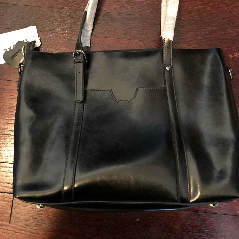Black leather tote